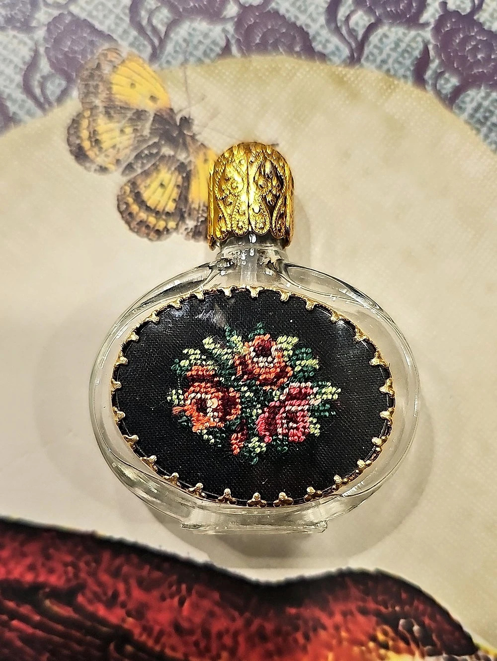 Vintage 1950s Austrian Petit Point Mini Perfume Bottle
